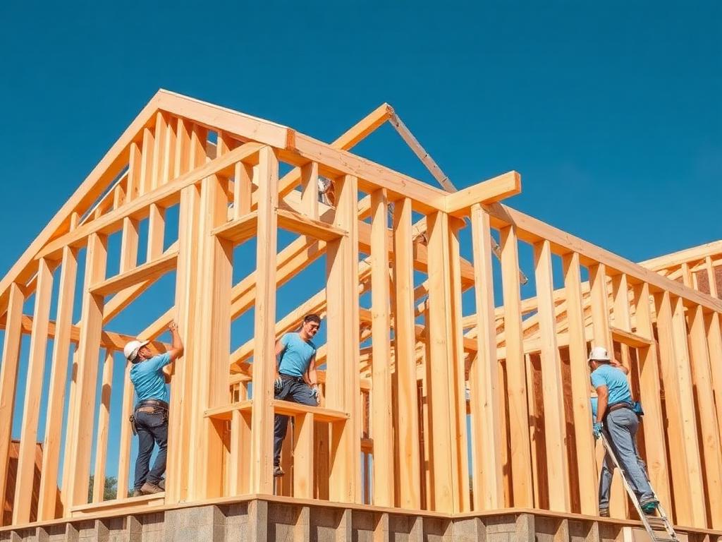 Construction framing with energy-efficient window installation in progress
